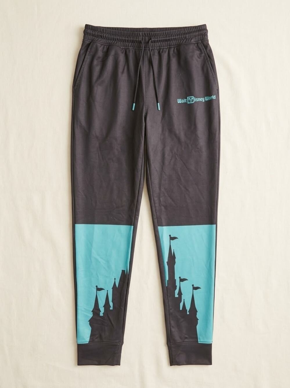 Walt Disney World Castle Track Pants Small Black Green Joggers